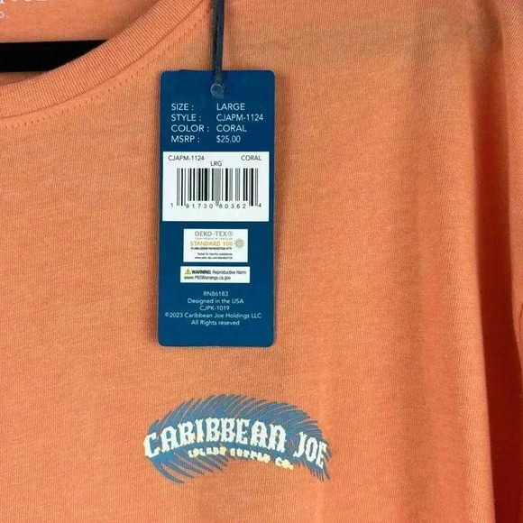 CARIBBEAN JOE CORAL SZ L COTTON/SPANDEX NWT WITH GRAPHIC SOFT SHORT SLEEVES - Picture 2 of 5
